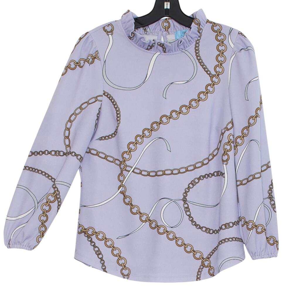 CeCe Top Chain Print Y2K Equestrian Preppy Cottage Minimalist Retro Purple Small